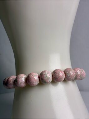 Pink Rhodonite Glass Bead Stretch Bracelet - Natural Pink Stone